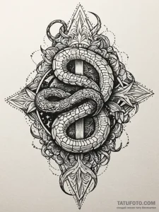 Glacial serpent crowned in stars, tattoo line... - эскиз тату (№1752574441_0, 15.07.2025 10:14) — Tatufoto.com