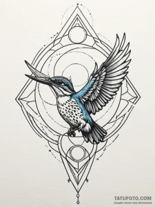 Kingfisher soaring through eclipse, tattoo li... - эскиз тату (№1752574527_0, 15.07.2025 10:15) — Tatufoto.com