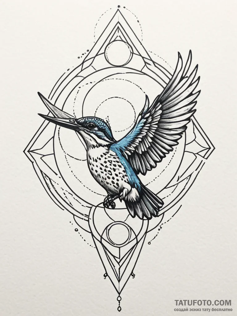Kingfisher soaring through eclipse, tattoo li... - эскиз тату (№1752574527_0, 15.07.2025 10:15) — Tatufoto.com