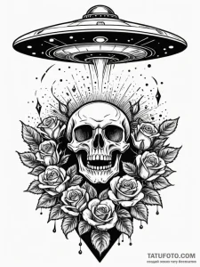 Ufo beaming up a cat, concept art for tattoo,... - эскиз тату (№1752574784_0, 15.07.2025 10:19) — Tatufoto.com