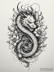 Night serpent through frozen bloom, tattoo li... - эскиз тату (№1752574869_0, 15.07.2025 10:21) — Tatufoto.com
