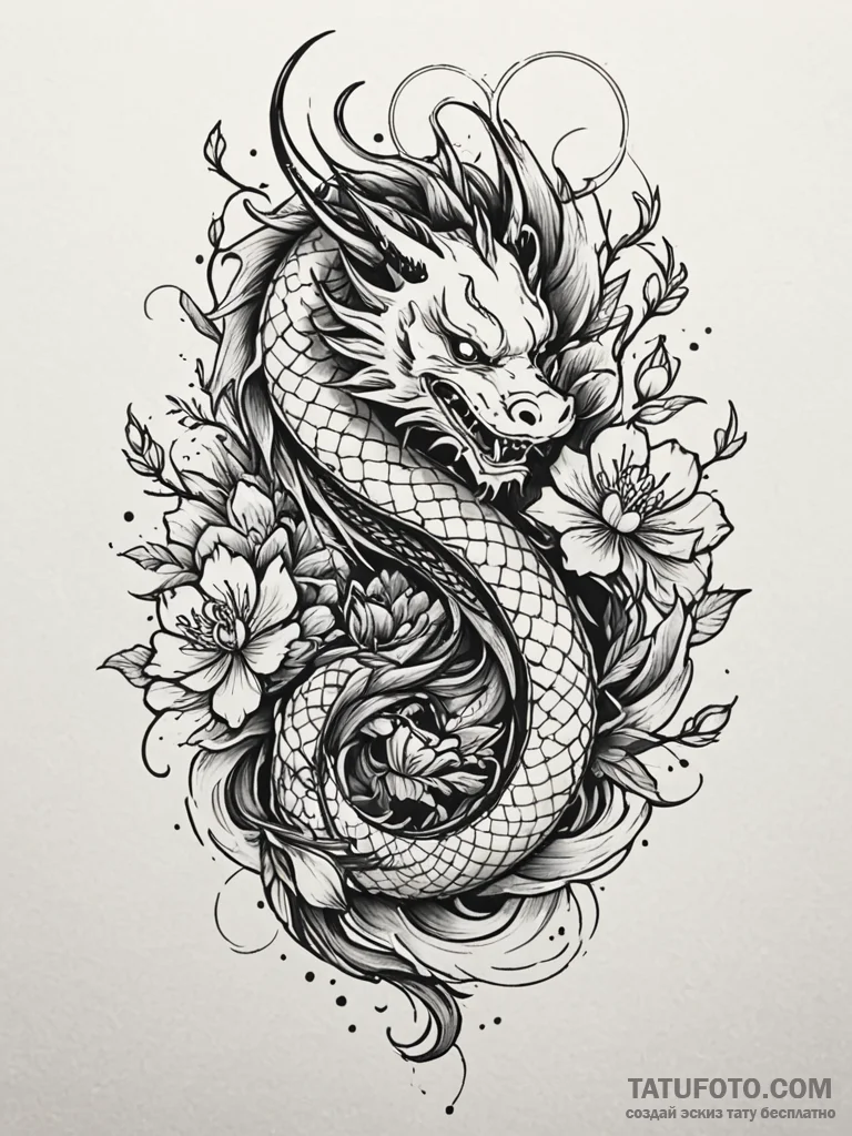 Night serpent through frozen bloom, tattoo li... - эскиз тату (№1752574869_0, 15.07.2025 10:21) — Tatufoto.com