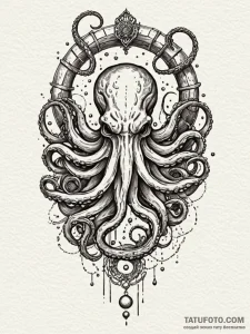 Kraken wrapped around celestial gate, tattoo... - эскиз тату (№1752575041_0, 15.07.2025 10:24) — Tatufoto.com