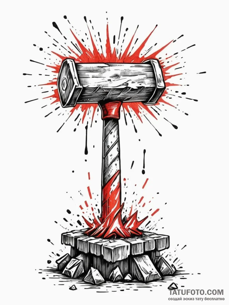 Forge hammer striking an anvil, creating spar... - эскиз тату (№1752575127_0, 15.07.2025 10:25) — Tatufoto.com