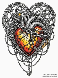 Apocalyptic heart wrapped in chains, ink illu... - эскиз тату (№1752575467_0, 15.07.2025 10:31) — Tatufoto.com