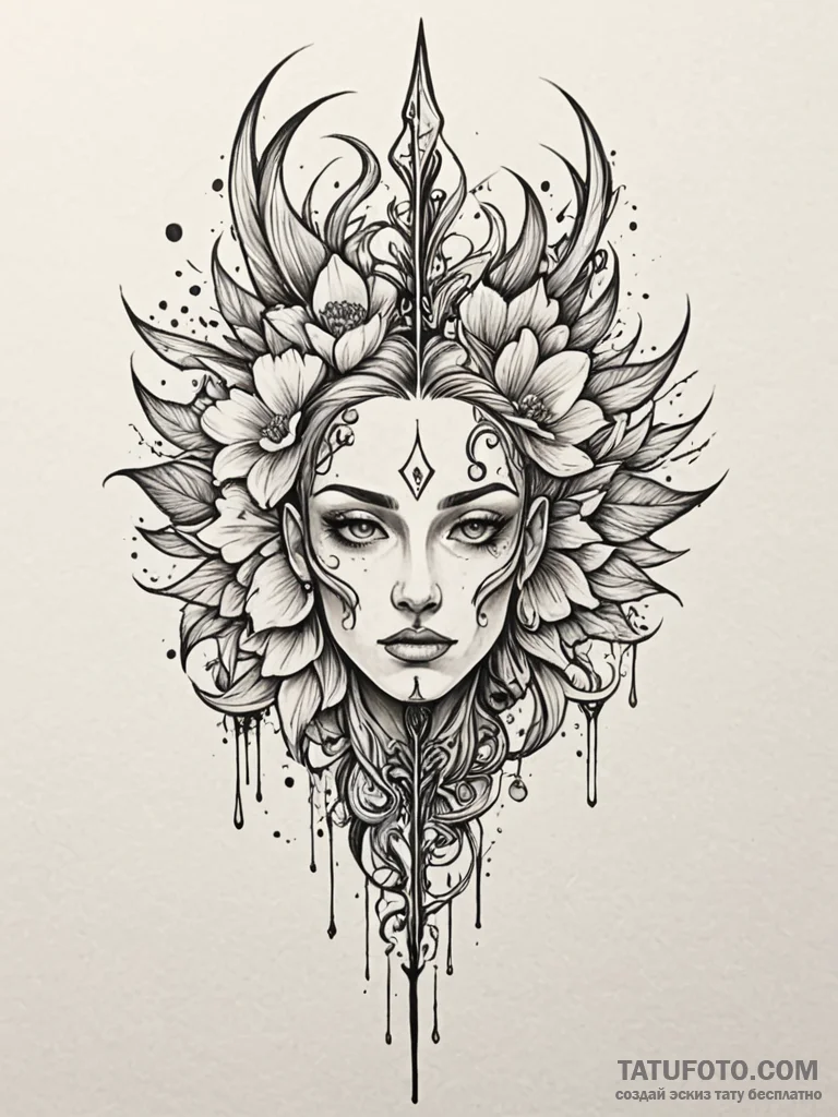 Noble blade through spectral bloom, concept a… — эскиз тату (№1752575552_0, 15.07.2025 10:32) — Tatufoto.com