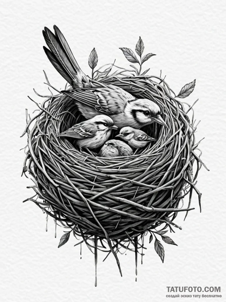 A whimsical bird on a nest, nurturing,, conce... - эскиз тату (№1752575638_0, 15.07.2025 10:33) — Tatufoto.com