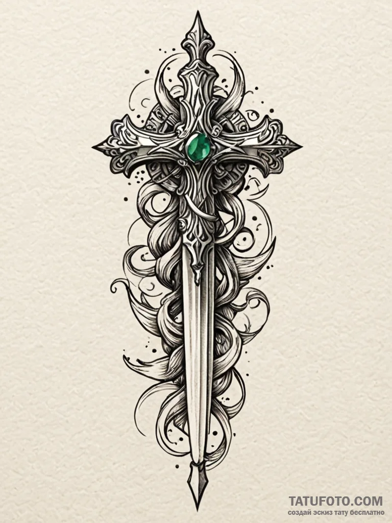 Antique dagger with emerald hilt, tattoo sket... - эскиз тату (№1752575808_0, 15.07.2025 10:36) — Tatufoto.com