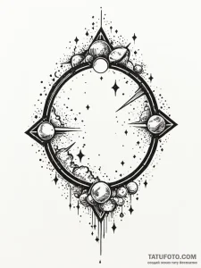 Cosmic mirror shattering mid-air, tattoo flas... - эскиз тату (№1752575893_0, 15.07.2025 10:38) — Tatufoto.com