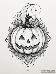 Pumpkin crown beneath spectral moon, tattoo l... - эскиз тату (№1752576237_0, 15.07.2025 10:43) — Tatufoto.com