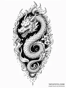 Night serpent beneath frozen relic, tattoo sk... - эскиз тату (№1752576322_0, 15.07.2025 10:45) — Tatufoto.com