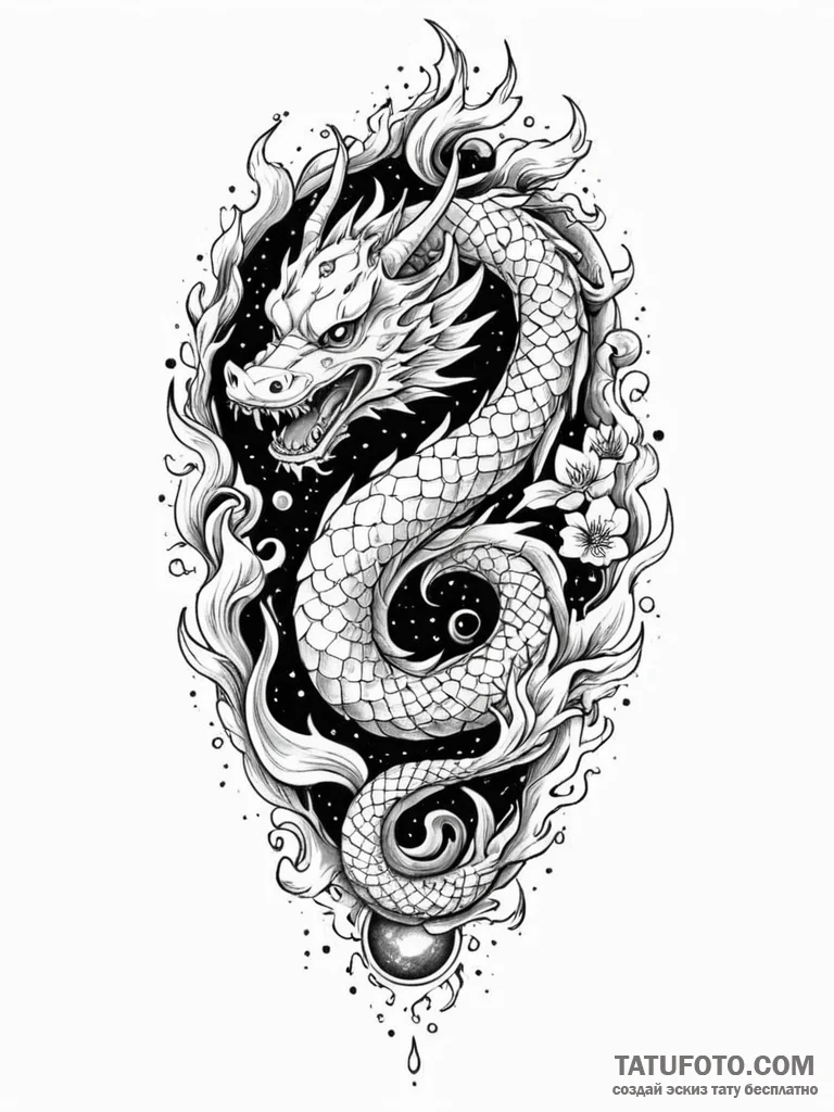 Night serpent beneath frozen relic, tattoo sk… — эскиз тату (№1752576322_0, 15.07.2025 10:45) — Tatufoto.com