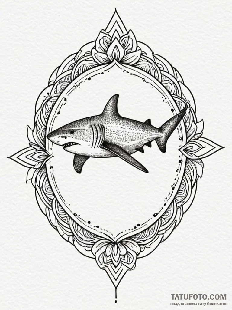 Shark, ink illustration for tattoo, on a clea... - эскиз тату (№1752576918_0, 15.07.2025 10:55) — Tatufoto.com
