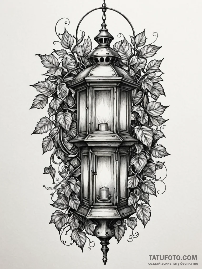 Lantern crowned in ivy, artistic tattoo sketc... - эскиз тату (№1752577003_0, 15.07.2025 10:56) — Tatufoto.com