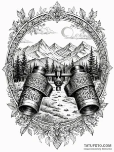 A detailed binoculars scanning a distant land... - эскиз тату (№1752577088_0, 15.07.2025 10:58) — Tatufoto.com