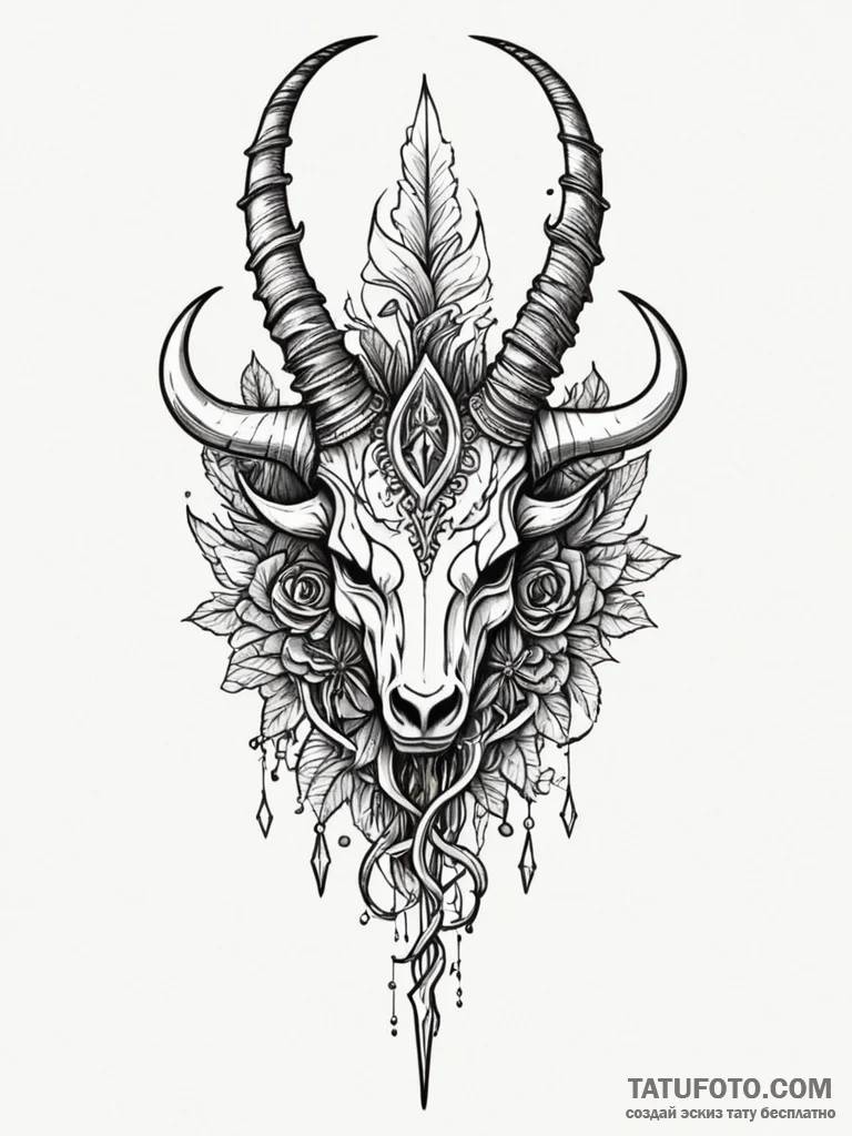 Horned dagger crowned with roots, tattoo line... - эскиз тату (№1752577173_0, 15.07.2025 10:59) — Tatufoto.com