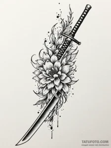 Katana, tattoo drawing outline, bold outlines... - эскиз тату (№1752577258_0, 15.07.2025 11:00) — Tatufoto.com