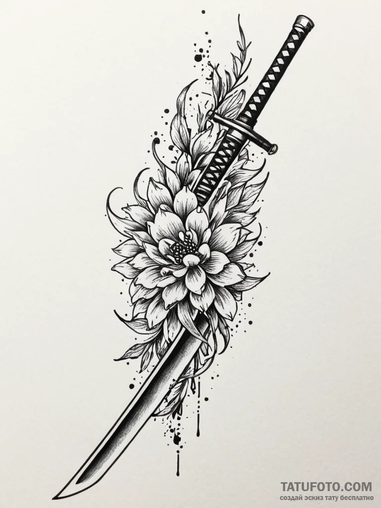 Katana, tattoo drawing outline, bold outlines… — эскиз тату (№1752577258_0, 15.07.2025 11:00) — Tatufoto.com