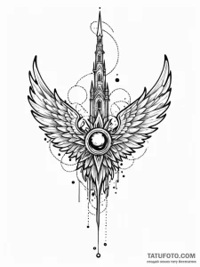 Noble wings beneath spectral spire, tattoo fl... - эскиз тату (№1752577515_0, 15.07.2025 11:05) — Tatufoto.com