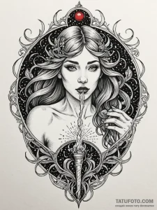 Oracle staff devouring light, ink illustratio... - эскиз тату (№1752577600_0, 15.07.2025 11:06) — Tatufoto.com