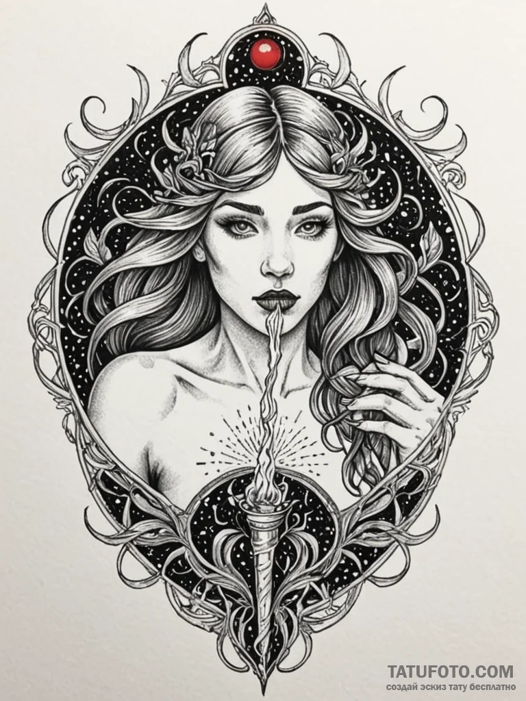 Oracle staff devouring light, ink illustratio... - эскиз тату (№1752577600_0, 15.07.2025 11:06) — Tatufoto.com