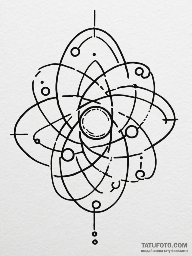 Atom, tattoo drawing outline, minimalist appr... - эскиз тату (№1752577772_0, 15.07.2025 11:09) — Tatufoto.com