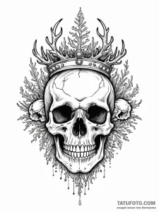 Abyssal skull with coral crown, ink illustrat... - эскиз тату (№1752578198_0, 15.07.2025 11:16) — Tatufoto.com