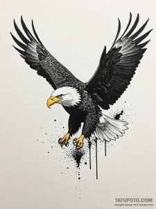 A proud bald eagle in flight, wings spread wi... - эскиз тату (№1752578369_0, 15.07.2025 11:19) — Tatufoto.com