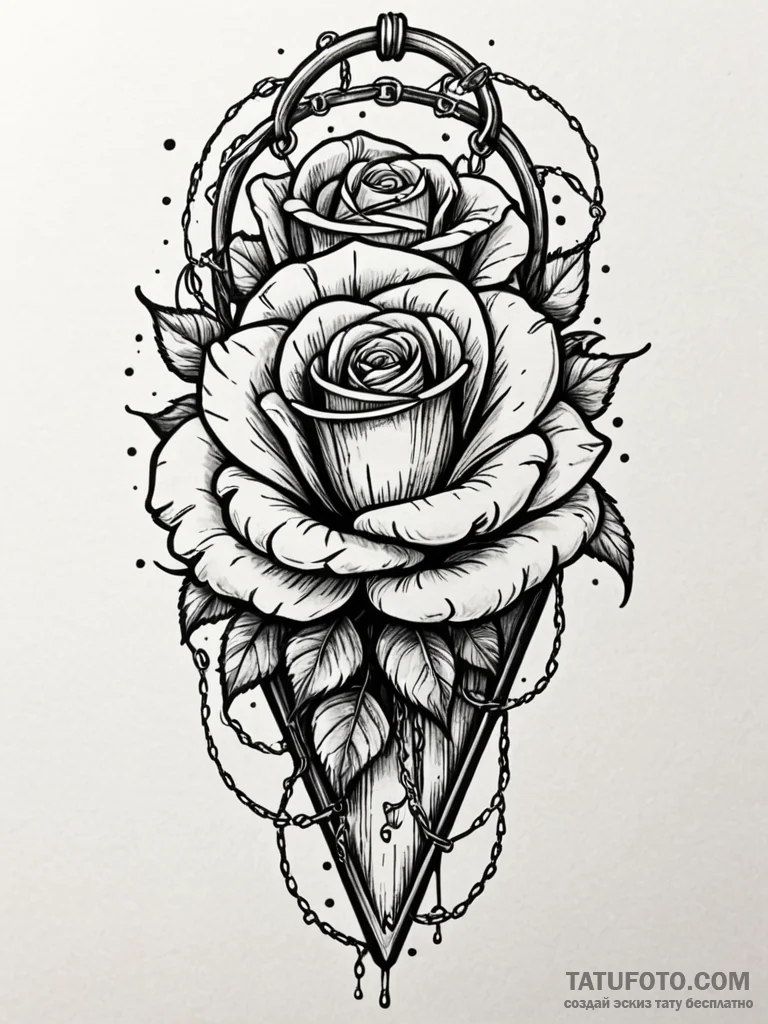 Coffin bound in chains and sealed with a rose... - эскиз тату (№1752578454_0, 15.07.2025 11:20) — Tatufoto.com