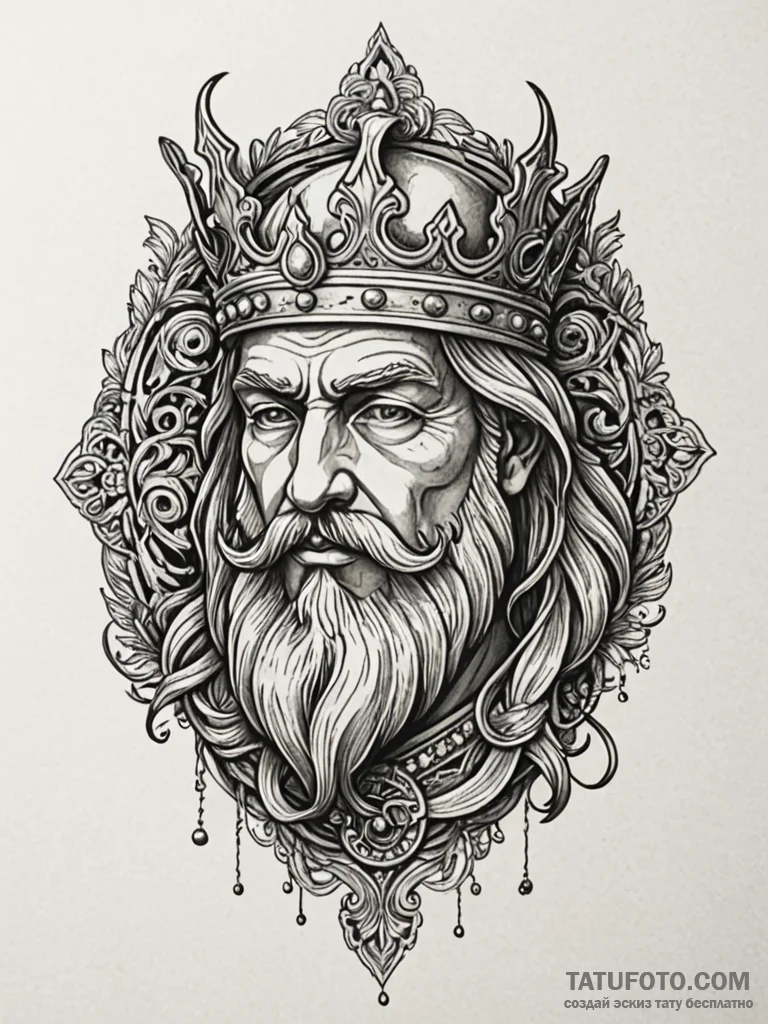 Oak carving of forgotten king, tattoo line ar... - эскиз тату (№1752578539_0, 15.07.2025 11:22) — Tatufoto.com