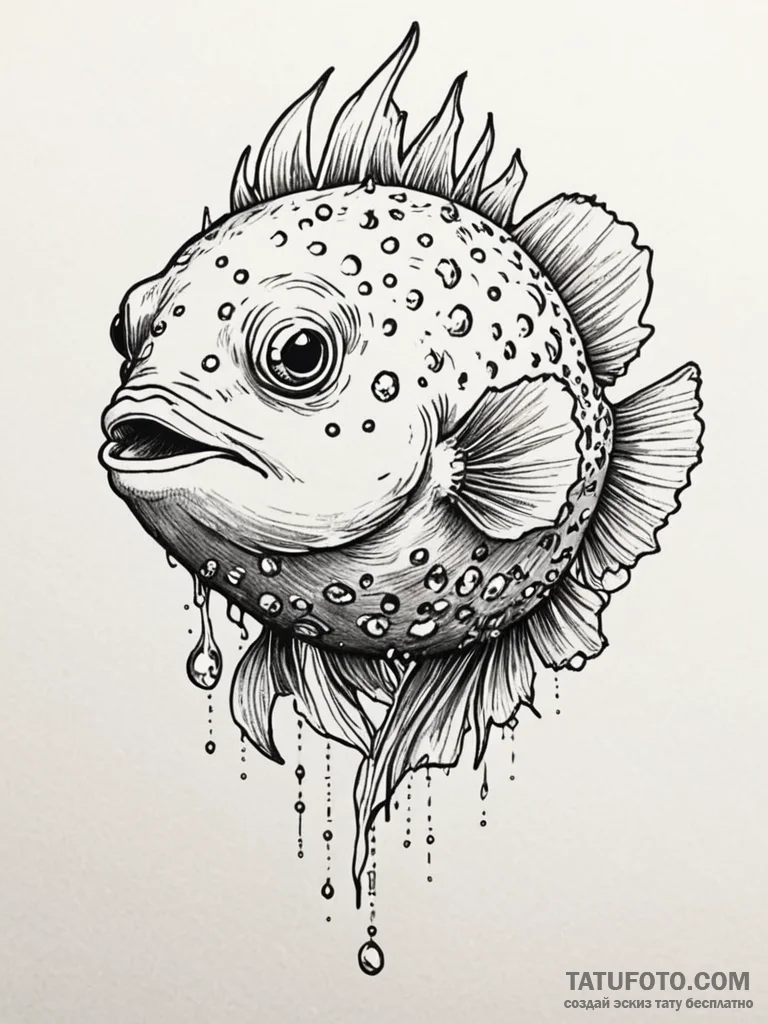 Pufferfish with crystalline spines, concept a... - эскиз тату (№1752578881_0, 15.07.2025 11:28) — Tatufoto.com