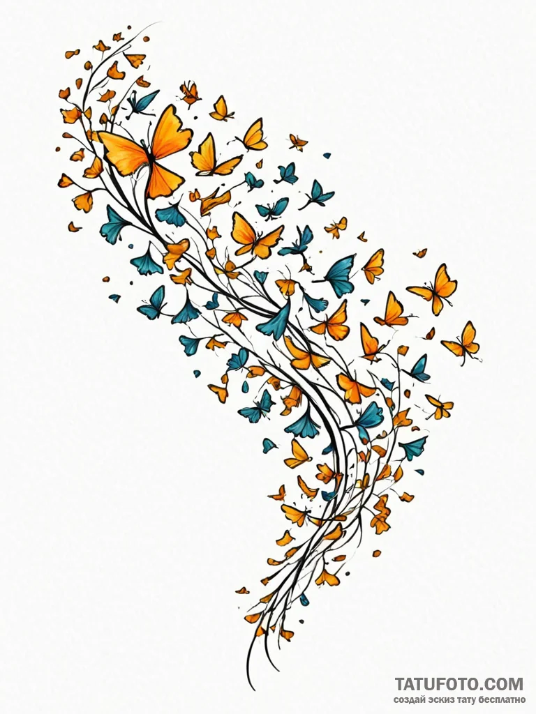 Gingko leaves falling and turning into golden... - эскиз тату (№1752578966_0, 15.07.2025 11:29) — Tatufoto.com