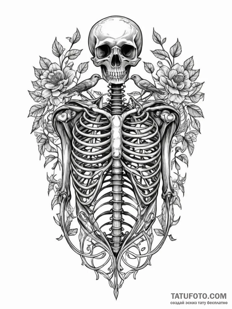 X-ray of a chest showing a birdcage instead o... - эскиз тату (№1752579221_0, 15.07.2025 11:33) — Tatufoto.com