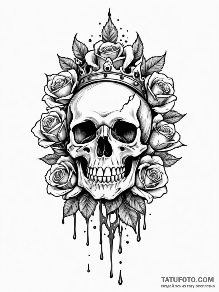 Crimson crown melting over bones, tattoo sket... - эскиз тату (№1752579306_0, 15.07.2025 11:35) — Tatufoto.com