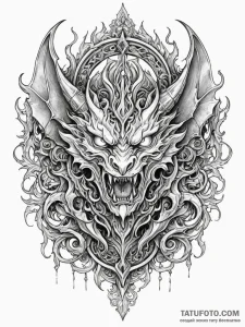 Hell's gate, ornate and fiery, guarded by dem... - эскиз тату (№1752579391_0, 15.07.2025 11:36) — Tatufoto.com
