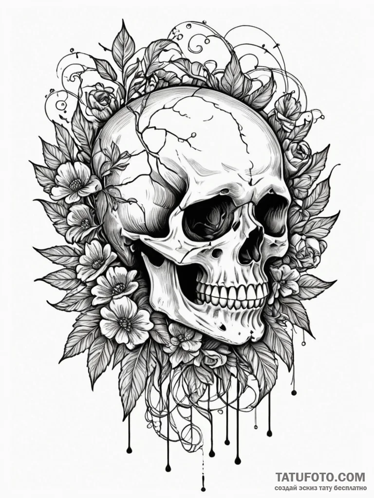 Memento mori (still life with a skull), ink i... - эскиз тату (№1752579476_0, 15.07.2025 11:37) — Tatufoto.com