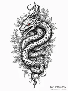 Clawed serpent emerging from tree, tattoo lin... - эскиз тату (№1752579647_0, 15.07.2025 11:40) — Tatufoto.com