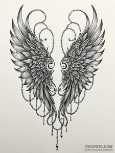 Decayed wings bound in chains, artistic tatto... - эскиз тату (№1752580023_0, 15.07.2025 11:47) — Tatufoto.com