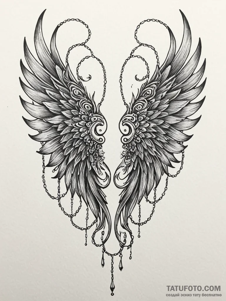 Decayed wings bound in chains, artistic tatto… — эскиз тату (№1752580023_0, 15.07.2025 11:47) — Tatufoto.com