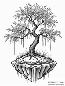 Floating island with a single, weeping willow... - эскиз тату (№1752580112_0, 15.07.2025 11:48) — Tatufoto.com
