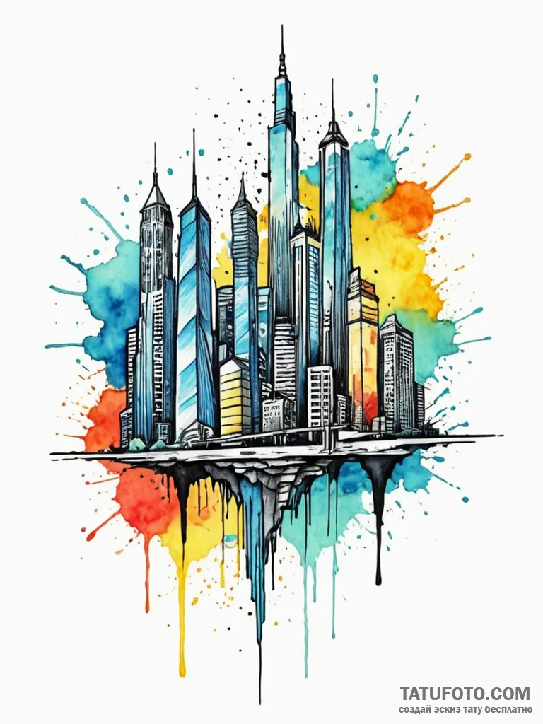 Dystopian city skyline, tattoo flash sheet de... - эскиз тату (№1752580282_0, 15.07.2025 11:51) — Tatufoto.com
