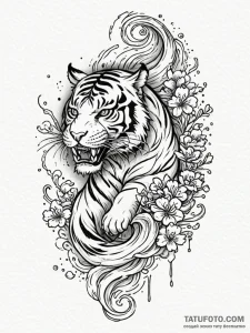 Tiger with stripes that are glitching and pix... - эскиз тату (№1752580366_0, 15.07.2025 11:52) — Tatufoto.com