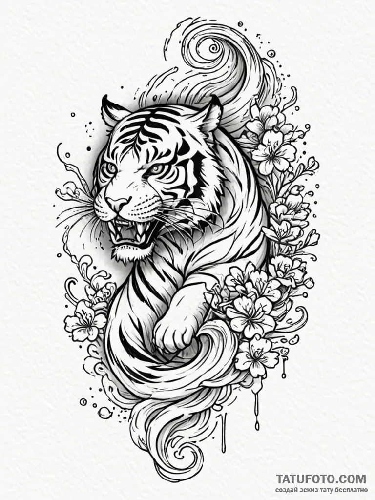Tiger with stripes that are glitching and pix... - эскиз тату (№1752580366_0, 15.07.2025 11:52) — Tatufoto.com