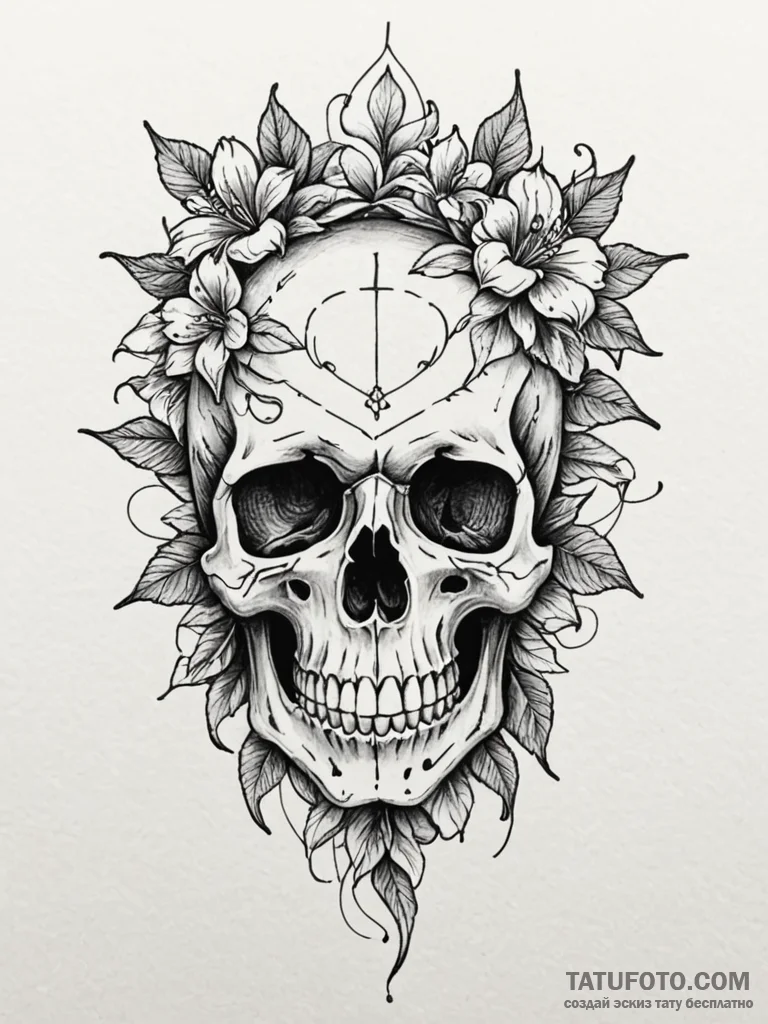 Nightshade blooming through skull, artistic t... - эскиз тату (№1752580705_0, 15.07.2025 11:58) — Tatufoto.com