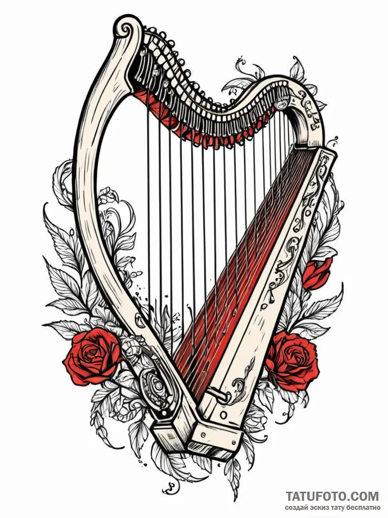 Bone harp with sinew strings, tattoo flash sh... - эскиз тату (№1752581217_0, 15.07.2025 12:06) — Tatufoto.com