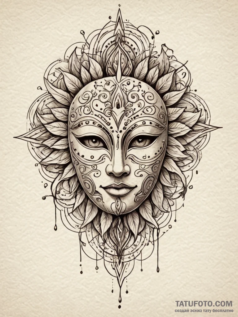 Ivory mask within ritual circle, tattoo drawi... - эскиз тату (№1752581388_0, 15.07.2025 12:09) — Tatufoto.com