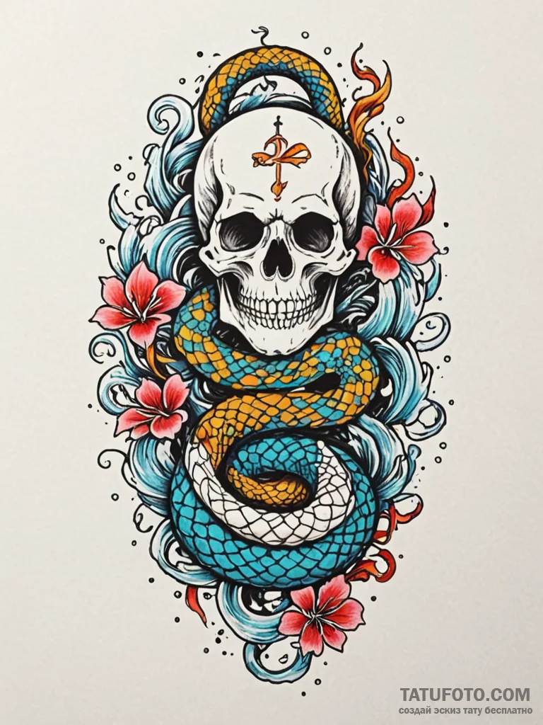 Anchor with snake and skull, concept art for… — эскиз тату (№1752581731_0, 15.07.2025 12:15) — Tatufoto.com