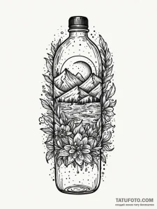 Water bottle, reusable style, tattoo flash sh... - эскиз тату (№1752581816_0, 15.07.2025 12:16) — Tatufoto.com