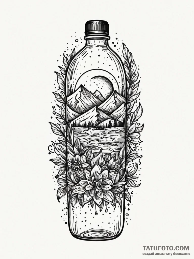 Water bottle, reusable style, tattoo flash sh… — эскиз тату (№1752581816_0, 15.07.2025 12:16) — Tatufoto.com