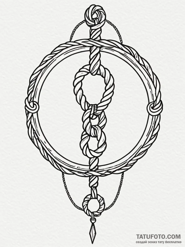 Knotted, nautical rope forming a noose, tatto... - эскиз тату (№1752582071_0, 15.07.2025 12:21) — Tatufoto.com